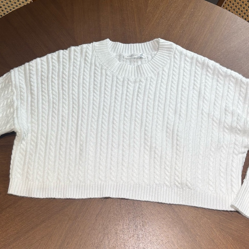 Altar'd State White Cable Knit Crop Top
